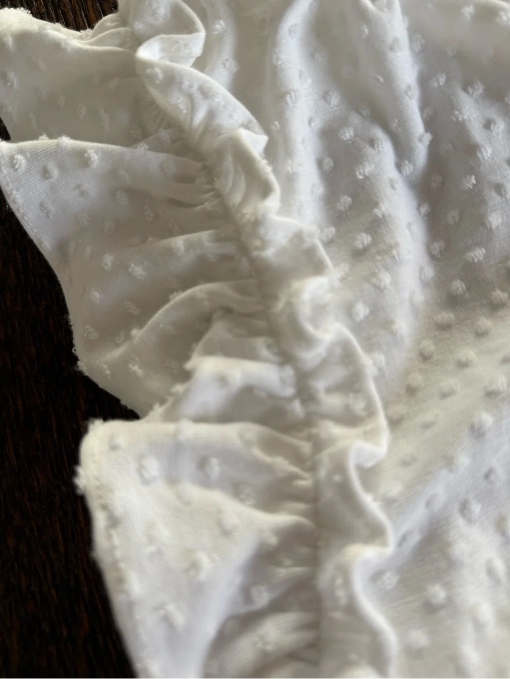 J. Crew White Swiss Dot Sleeveless Blouse with Ruffle Trim
